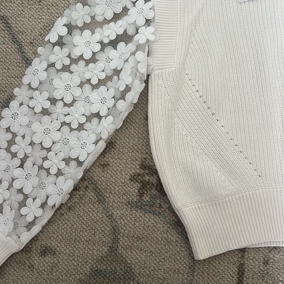 French Connection White Floral Lace Sweater, Small - Picture 6 of 6